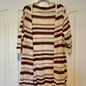 BloomChic Striped Hollow Out Open Front Split Hem Long Cardigan 14-16/1X
